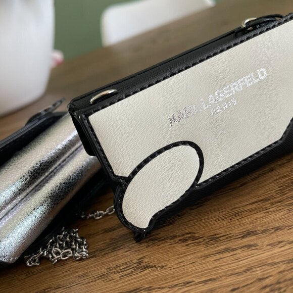 NEW! Karl Lagerfeld Maybelle Envelope card case crossbody -Black - Picture 3 of 4
